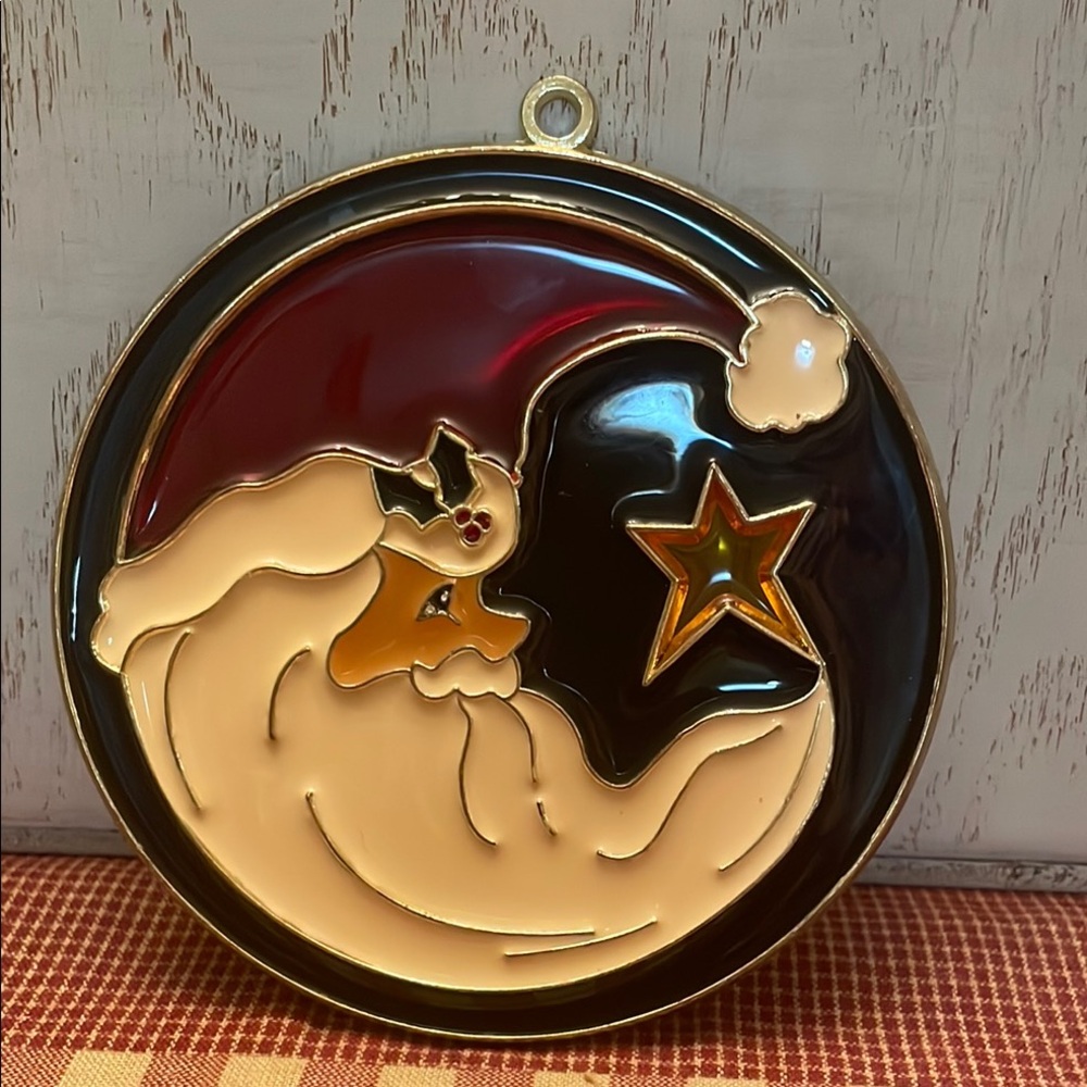 Round Stain Glass Santa Ornament